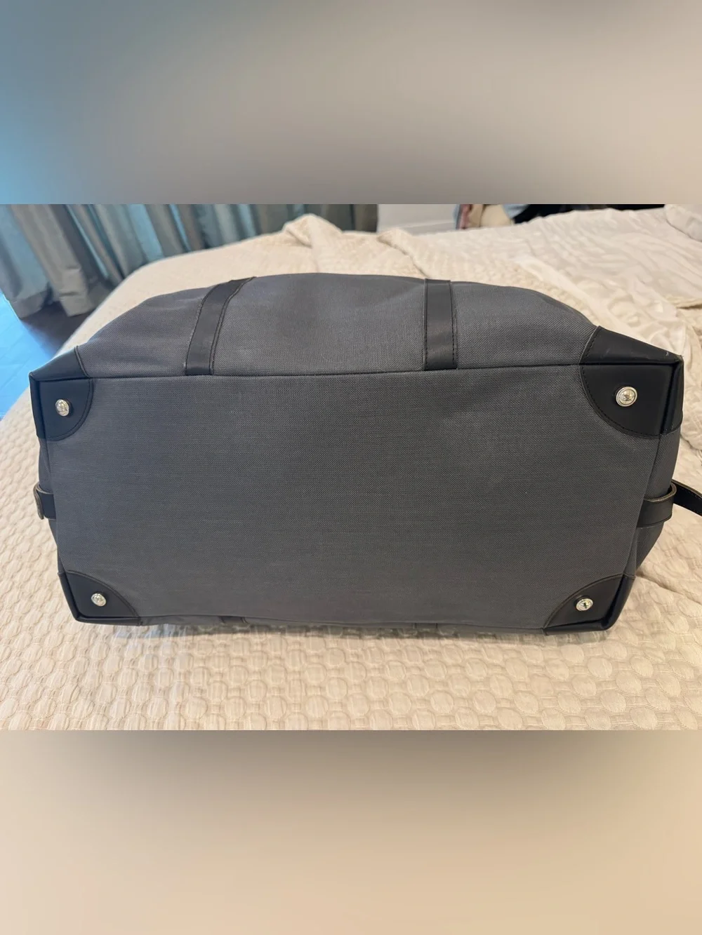 Grey Canvas Duffel with Leather Trim
